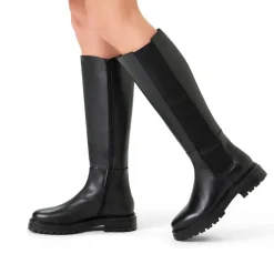 Manfield Zwarte leren hoge laarzen^DAMES Laarzen