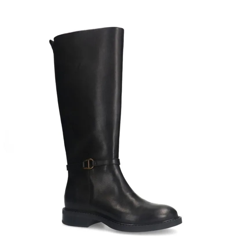 Manfield Zwarte leren hoge laarzen^DAMES Laarzen