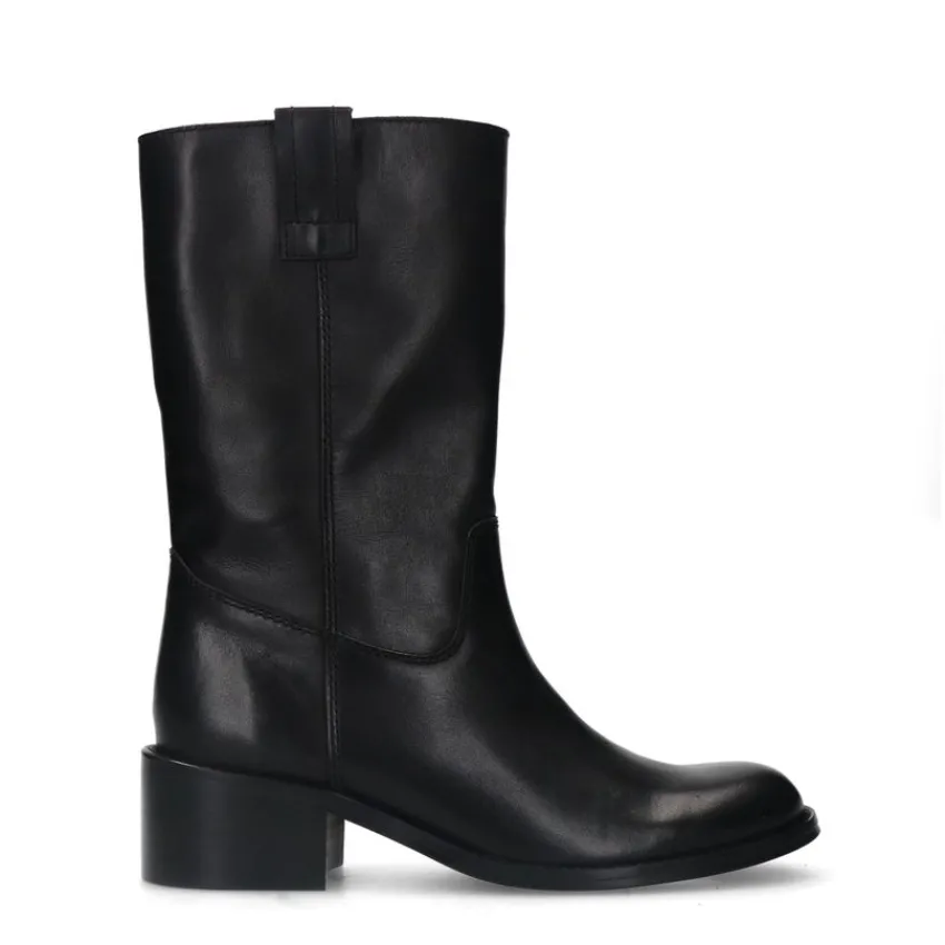 Manfield Zwarte leren laarsjes^DAMES Laarzen
