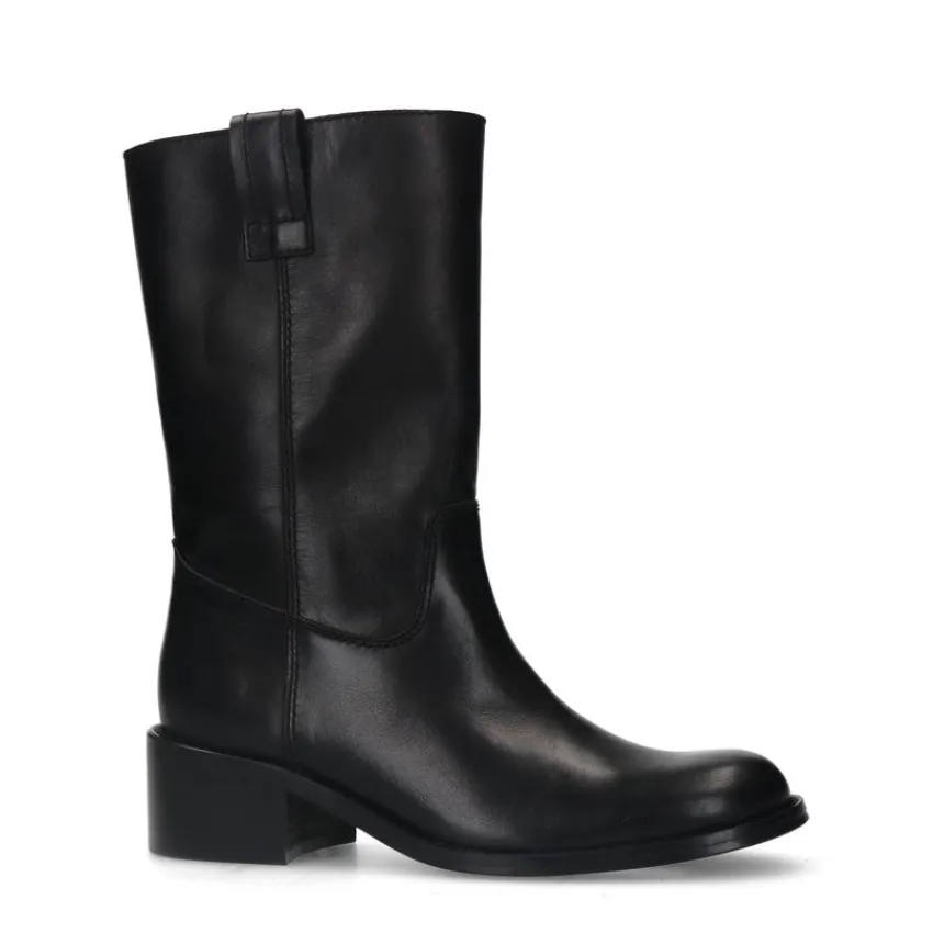 Manfield Zwarte leren laarsjes^DAMES Laarzen