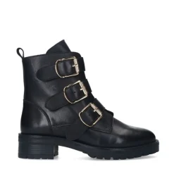 Manfield Zwarte leren laarsjes met gesp^DAMES Enkellaarsjes