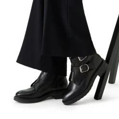 Manfield Zwarte leren laarsjes met gesp^DAMES Enkellaarsjes