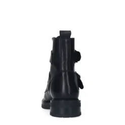 Manfield Zwarte leren laarsjes met gesp^DAMES Enkellaarsjes