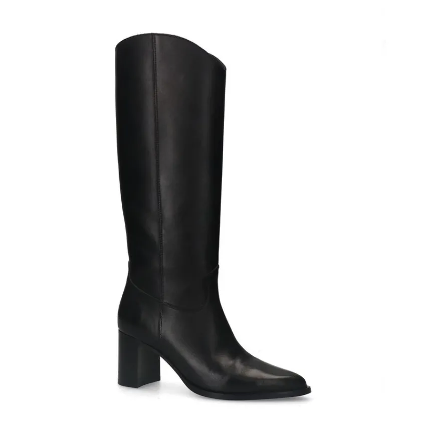Manfield Zwarte leren laarzen met hak^DAMES Laarzen