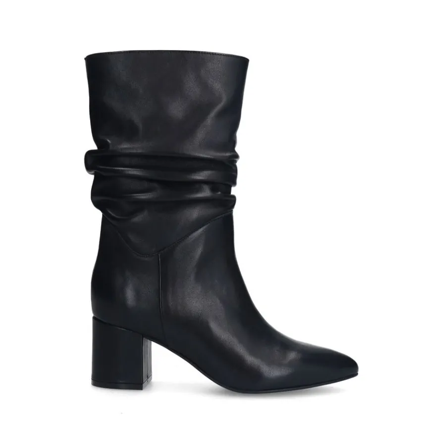 Manfield Zwarte leren laarzen met hak^DAMES Laarzen