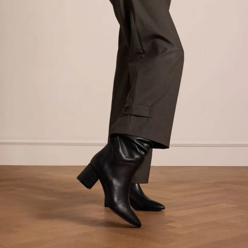 Manfield Zwarte leren laarzen met hak^DAMES Laarzen