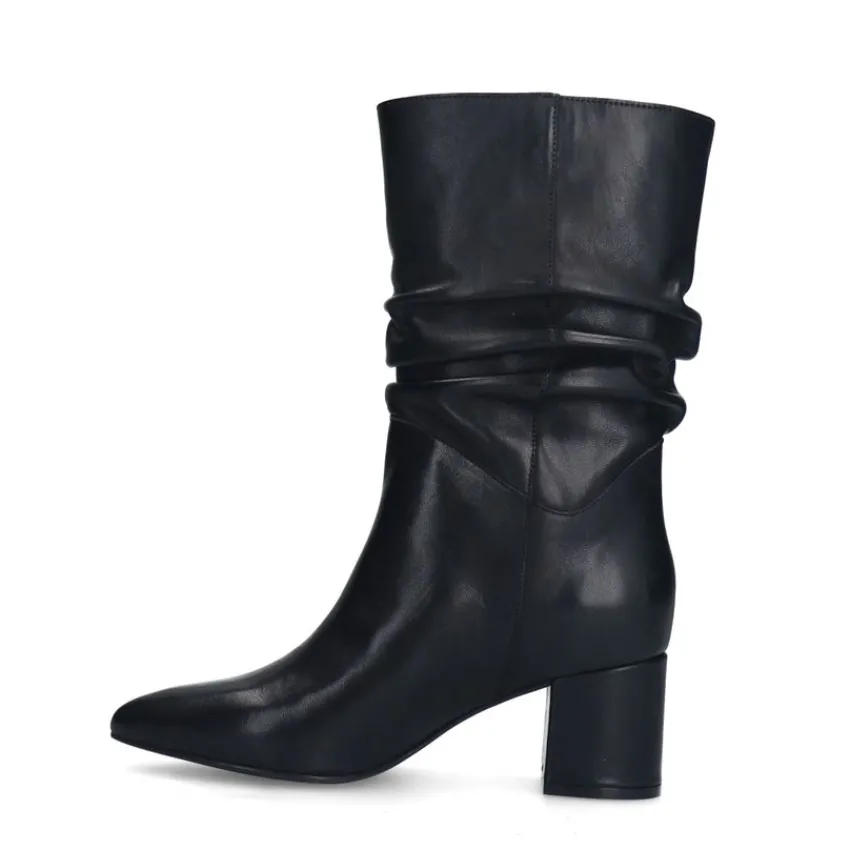 Manfield Zwarte leren laarzen met hak^DAMES Laarzen