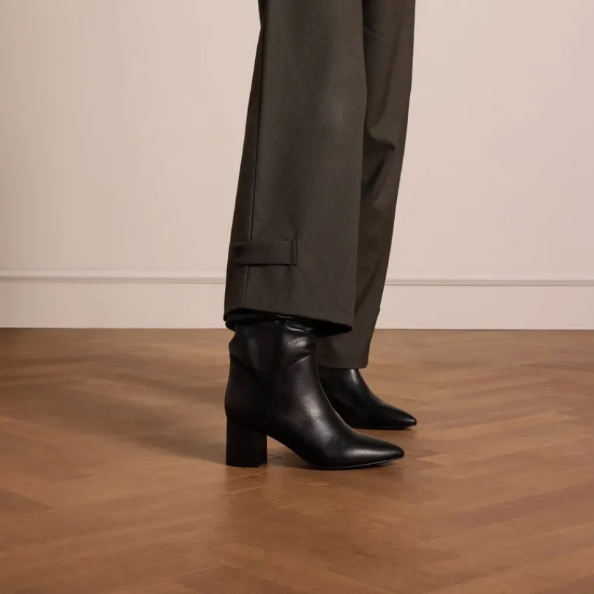 Manfield Zwarte leren laarzen met hak^DAMES Laarzen