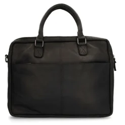 Manfield Zwarte leren laptoptas^ Laptoptassen