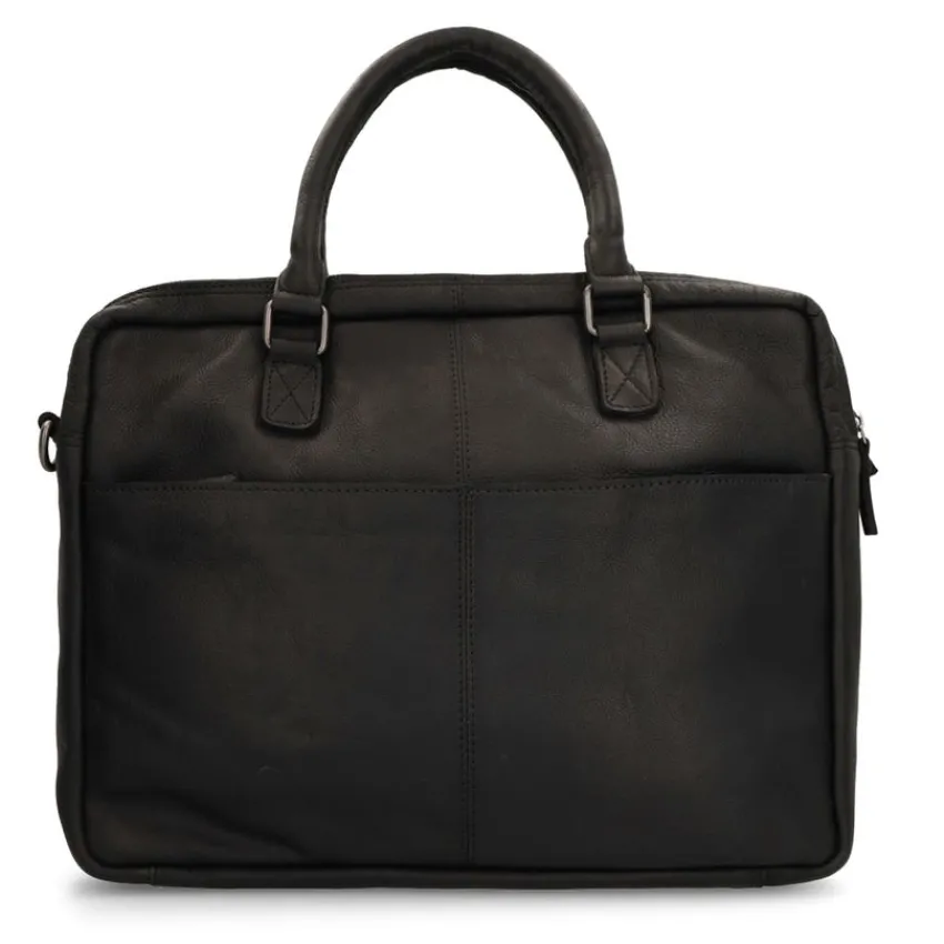 Manfield Zwarte leren laptoptas^ Laptoptassen