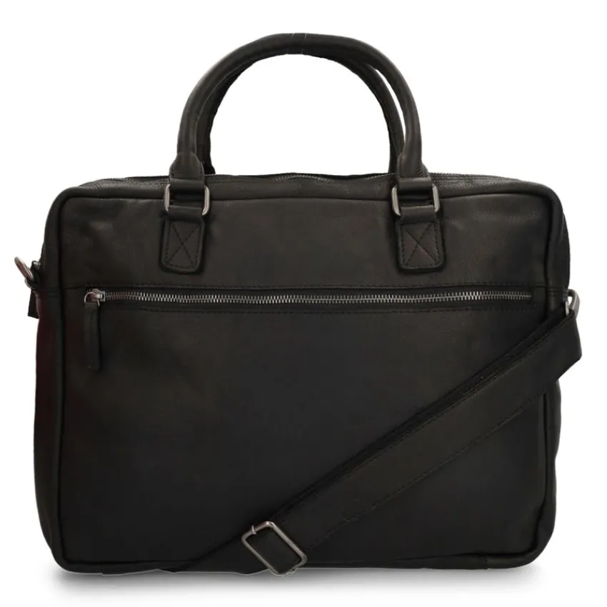 Manfield Zwarte leren laptoptas^ Laptoptassen