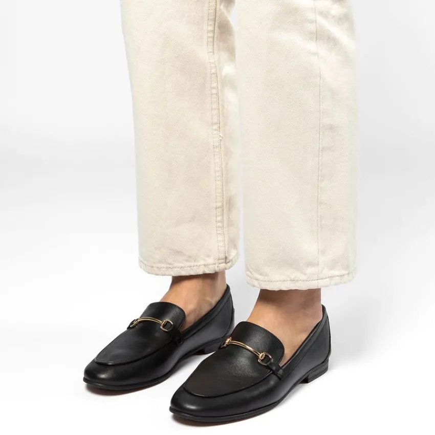 Manfield Zwarte leren loafers^DAMES Loafers