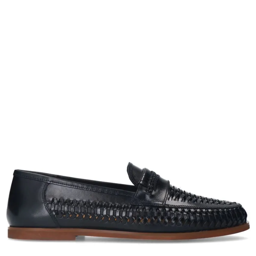 Manfield Zwarte leren loafers^Heren Loafers