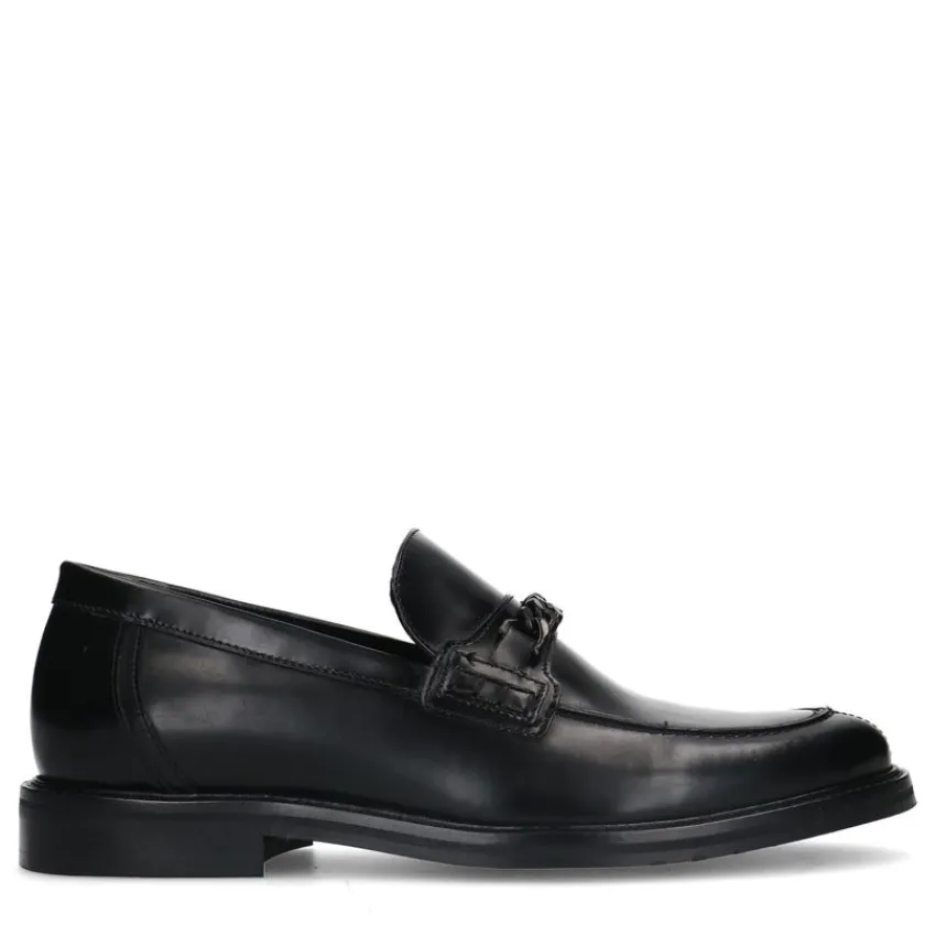 Manfield Zwarte leren loafers^Heren Loafers