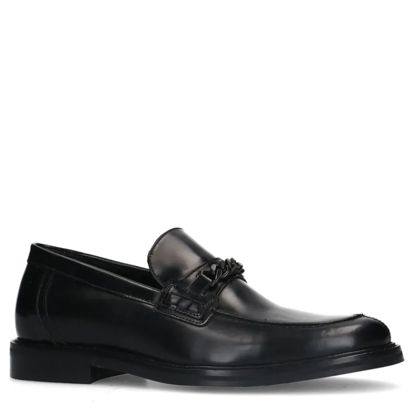 Manfield Zwarte leren loafers^Heren Loafers