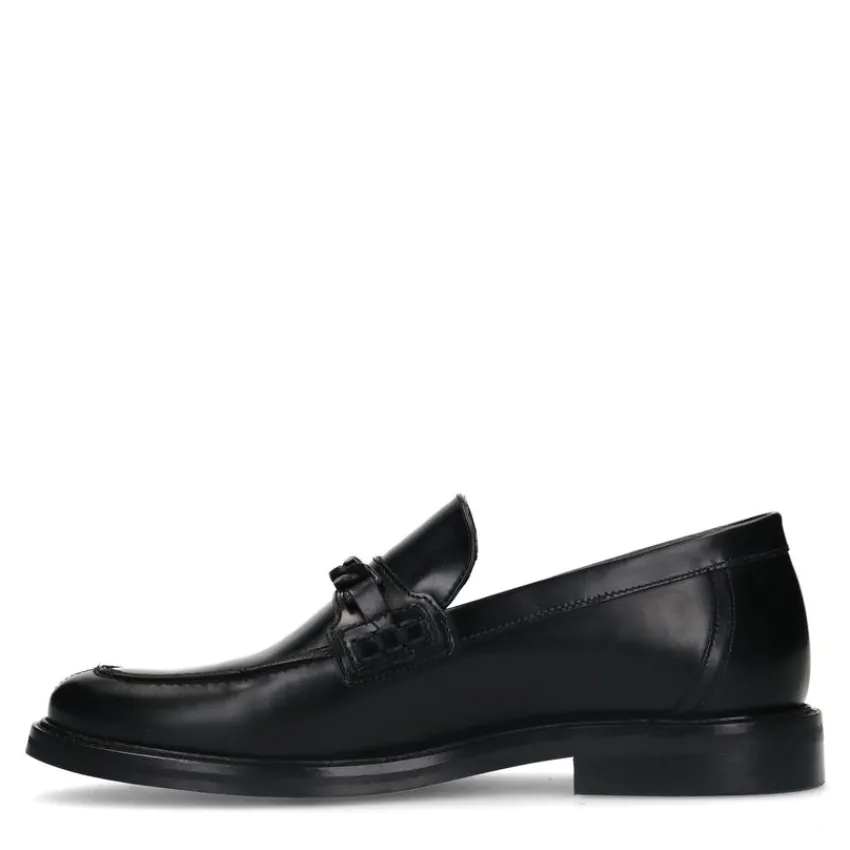 Manfield Zwarte leren loafers^Heren Loafers