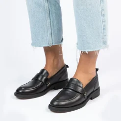 Manfield Zwarte leren loafers^DAMES Loafers