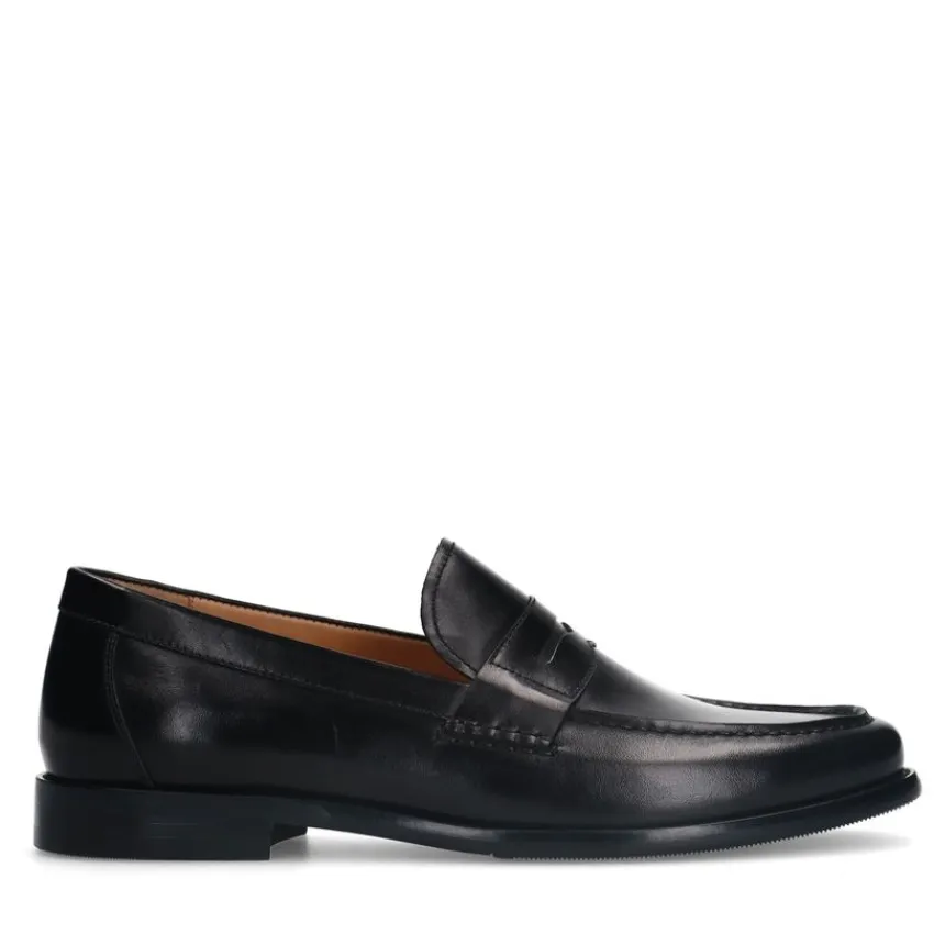 Manfield Zwarte leren loafers^Heren Loafers