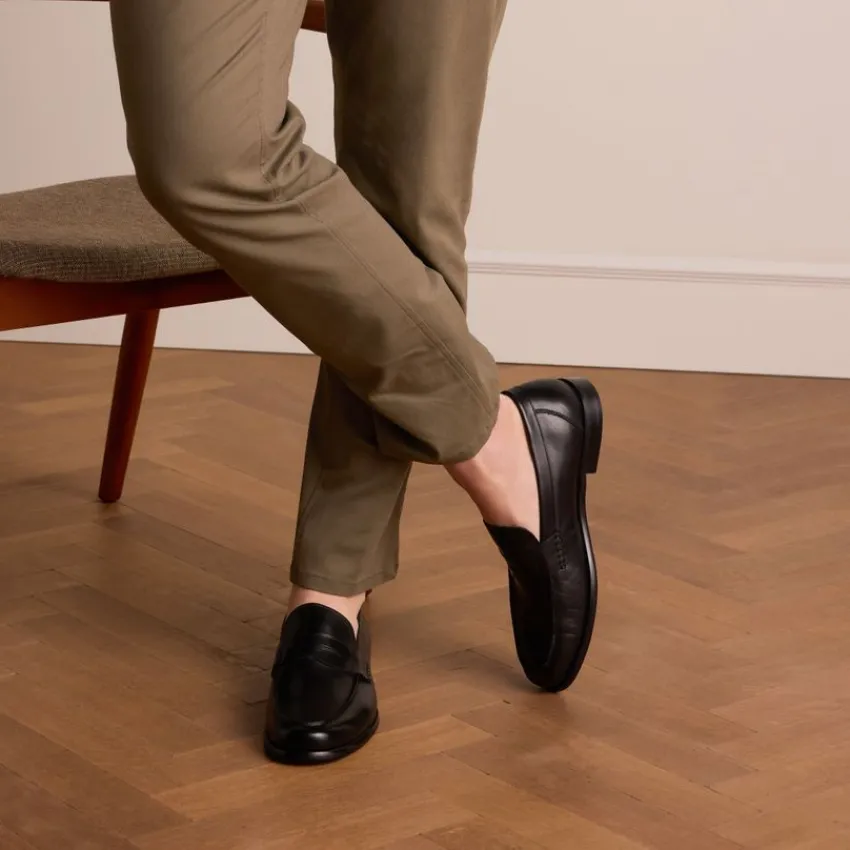 Manfield Zwarte leren loafers^Heren Loafers