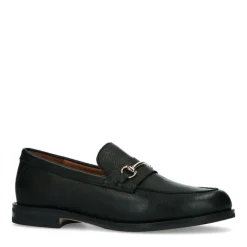 Manfield Zwarte leren loafers met goudkleurig detail^DAMES Loafers