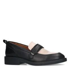 Manfield Zwarte leren loafers met witte details^DAMES Loafers