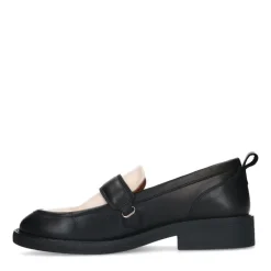 Manfield Zwarte leren loafers met witte details^DAMES Loafers