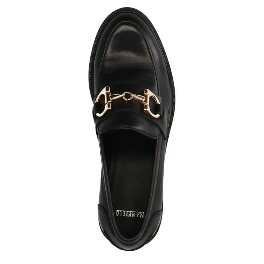 Manfield Zwarte leren loafers met goudkleurige chain^DAMES Loafers