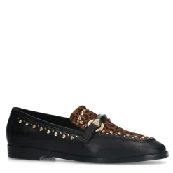 Manfield Zwarte leren loafers met details^DAMES Loafers