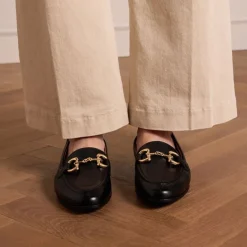 No Stress Zwarte leren loafers met gouden chain^DAMES Loafers