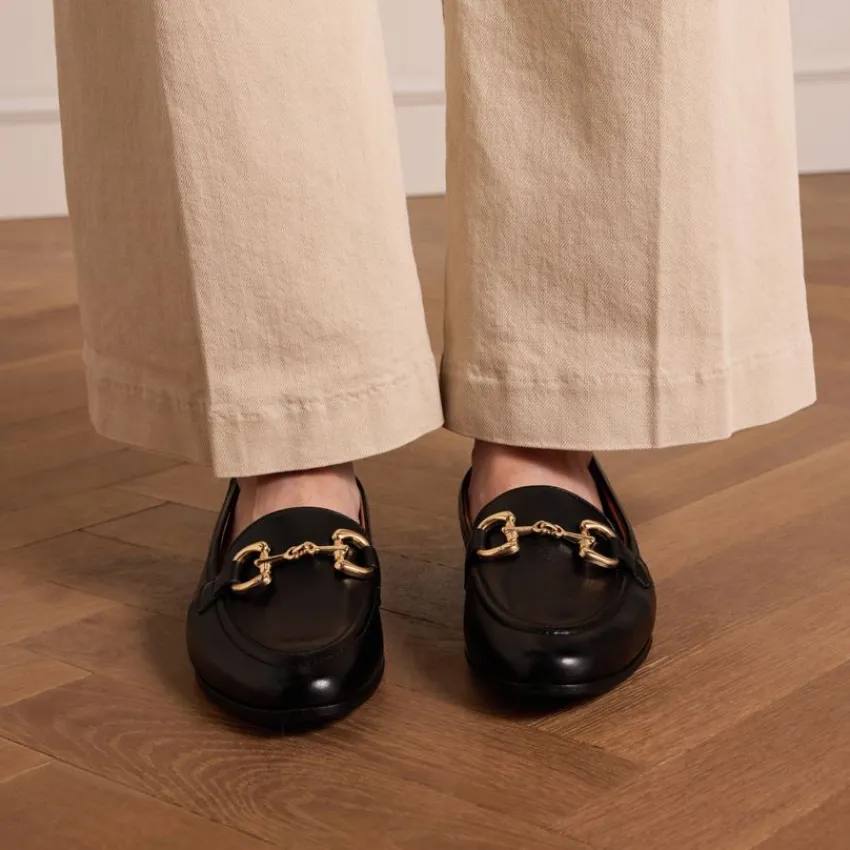 No Stress Zwarte leren loafers met gouden chain^DAMES Loafers