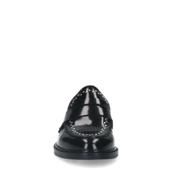 Manfield Zwarte leren loafers met zilverkleurige studs^DAMES Loafers
