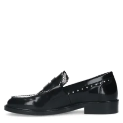 Manfield Zwarte leren loafers met zilverkleurige studs^DAMES Loafers