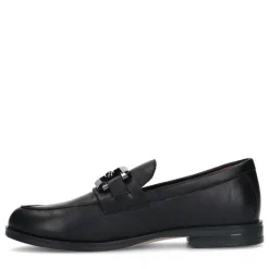 Manfield Zwarte leren loafers met vierkanten chain^DAMES Loafers