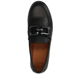 Manfield Zwarte leren loafers met vierkanten chain^DAMES Loafers