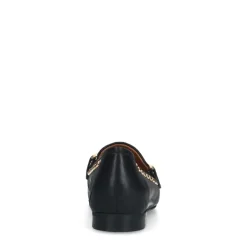 Manfield Zwarte leren loafers met goudkleurige studs^DAMES Loafers