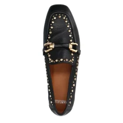 Manfield Zwarte leren loafers met goudkleurige studs^DAMES Loafers