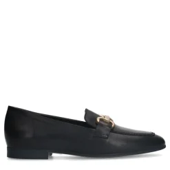 No Stress Zwarte leren loafers met goudkleurig detail^DAMES Loafers