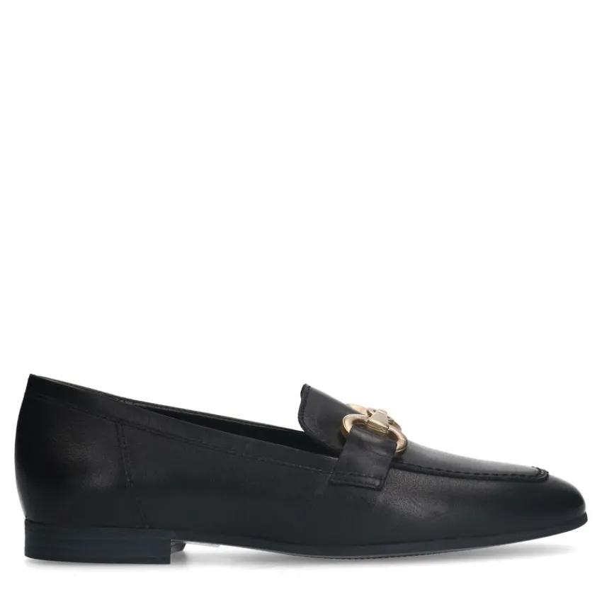 No Stress Zwarte leren loafers met goudkleurig detail^DAMES Loafers