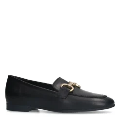 No Stress Zwarte leren loafers met goudkleurig detail^DAMES Loafers