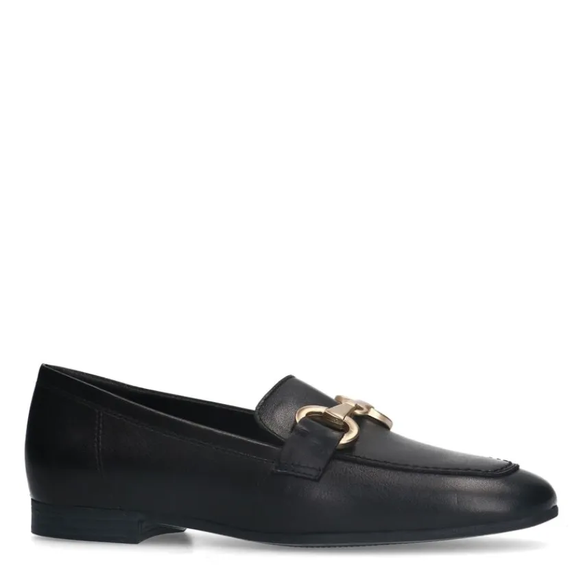 No Stress Zwarte leren loafers met goudkleurig detail^DAMES Loafers