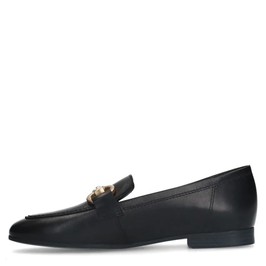 No Stress Zwarte leren loafers met goudkleurig detail^DAMES Loafers