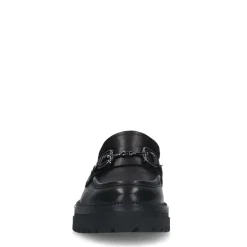 No Stress Zwarte leren loafers met zilverkleurig detail^DAMES Loafers