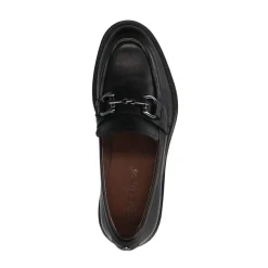 No Stress Zwarte leren loafers met zilverkleurig detail^DAMES Loafers