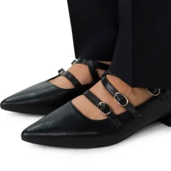 Manfield Zwarte leren loafers met hak^DAMES Loafers