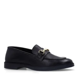 Manfield Zwarte leren loafers met goudkleurig detail^DAMES Loafers
