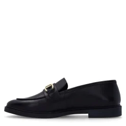 Manfield Zwarte leren loafers met goudkleurig detail^DAMES Loafers