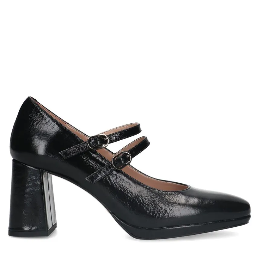 Manfield Zwarte leren mary jane pumps^DAMES Pumps