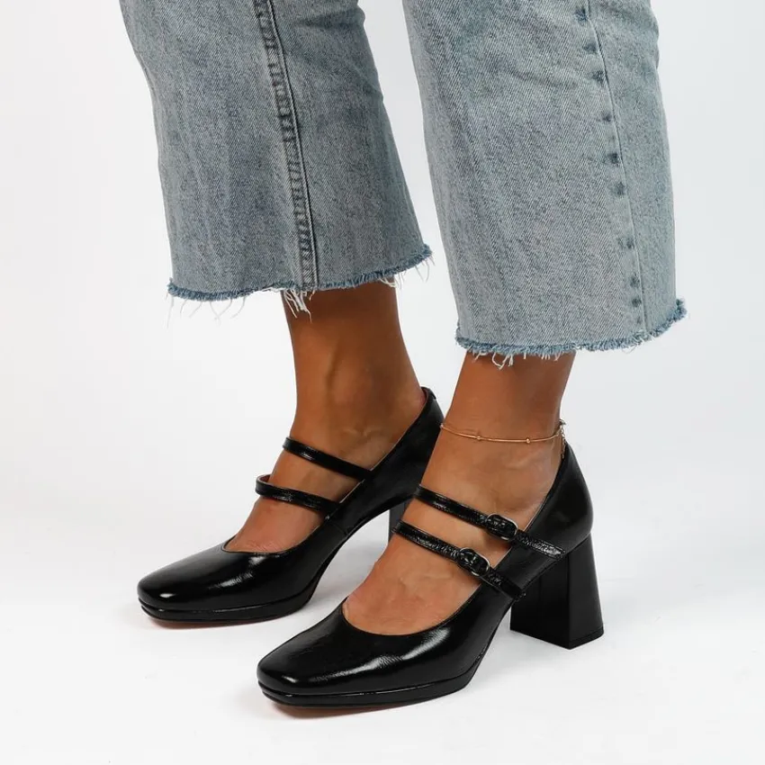 Manfield Zwarte leren mary jane pumps^DAMES Pumps