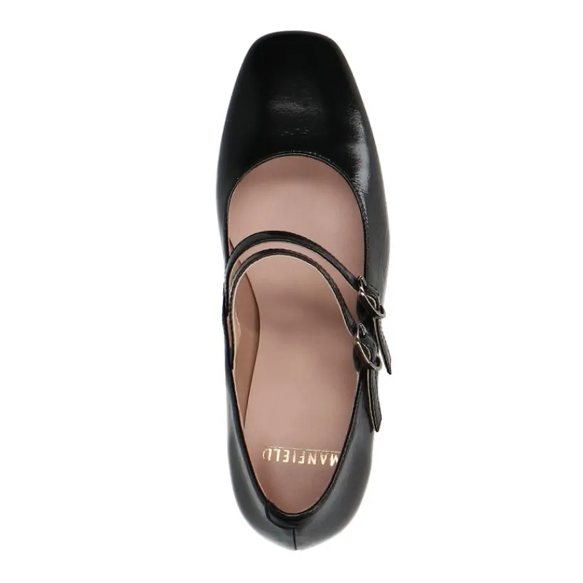 Manfield Zwarte leren mary jane pumps^DAMES Pumps