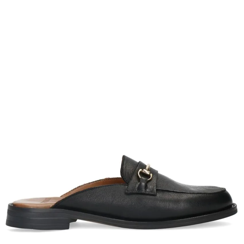 Manfield Zwarte leren muiltjes^DAMES Loafers